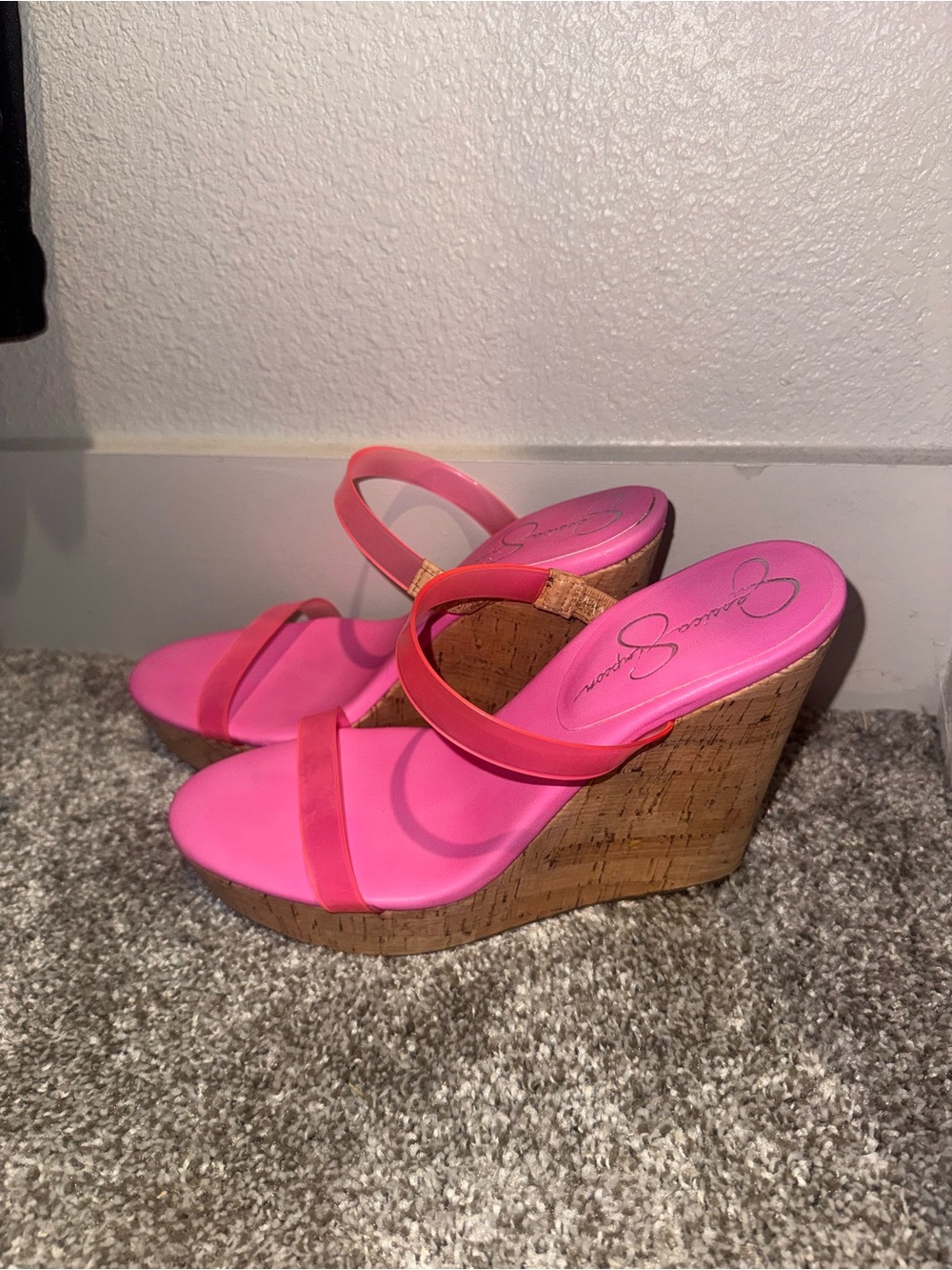 Jessica Simpson Hot Pink Cork Wedge Sandals